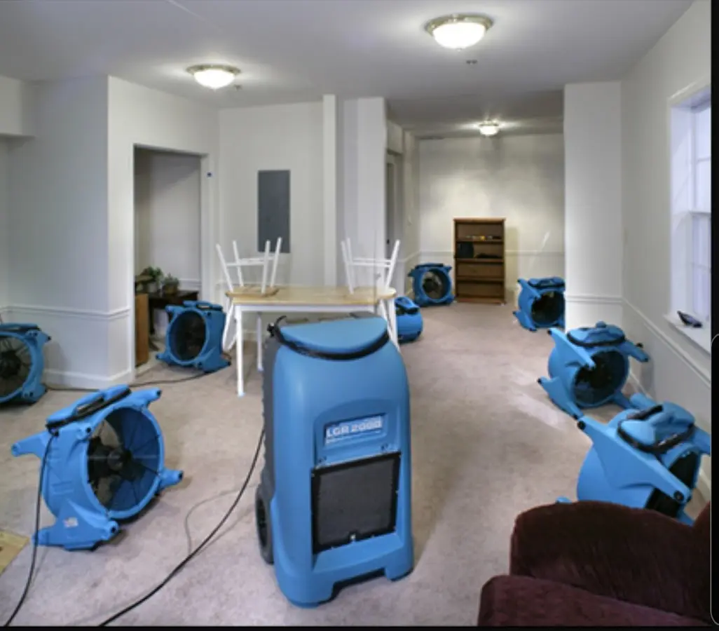 Air movers and dehumidifier setup for Water Damage Restoration in Sulphur Springs