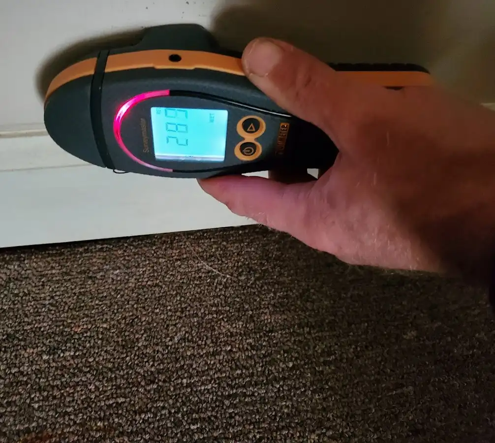 Moisture detection at baseboard during Storm Damage Restoration in Sulphur Springs